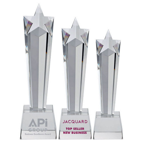 CLEAR GLASS STAR COLUMN ON BASE