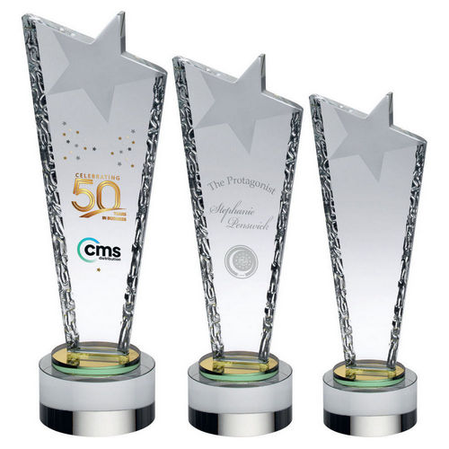 CLEAR FROSTED STAR COLUMN WITH YELLOW COLLAR (15mm THICK)