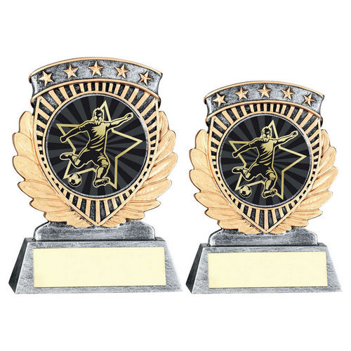 PEW/GOLD 5 STAR HOLDER WITH VINYL MALE FOOTBALL INSERT & PLATE