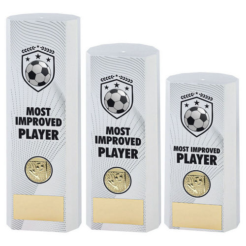 WHITE PLASTIC FILLED COLUMN FOOTBALL MOST IMPROVED PLAYER (1in CEN)