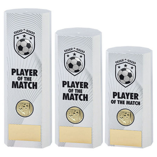 WHITE PLASTIC FILLED COLUMN FOOTBALL PLAYER OF THE MATCH (1in CEN)