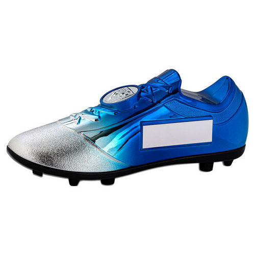 FILLED PLASTIC FOOTBALLL BOOT IN SILVER/BLUE WITH PLATE (1" CEN)