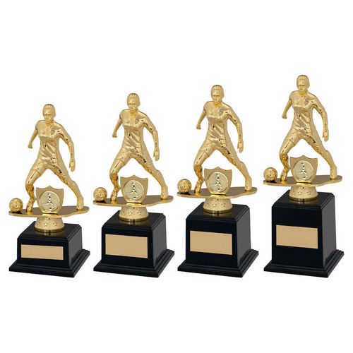 GOLD/BLACK PLASTIC FEMALE FOOTBALL FIGURE ON FILLED BASE (1in CEN)