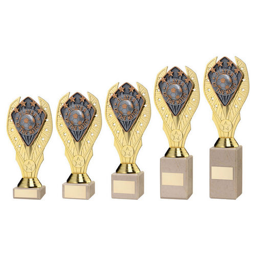 GOLD HOLDER + PLAYER OF THE MATCH DISC & CREAM MARBLE TROPHY (1in CEN)