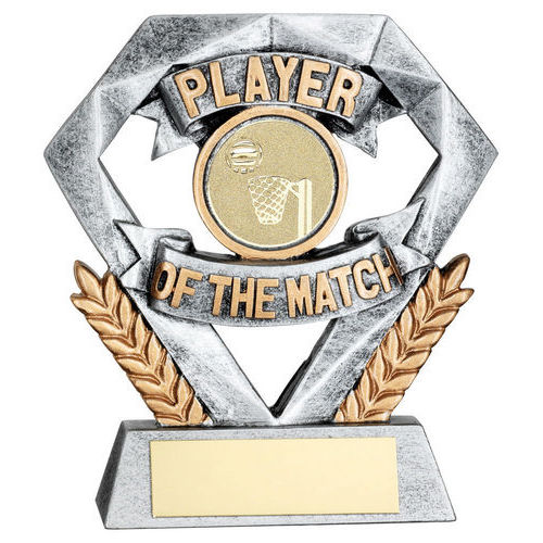 PEW/GOLD PLAYER OF THE MATCH MINI DIAMOND WITH NETBALL INSERT & PLATE