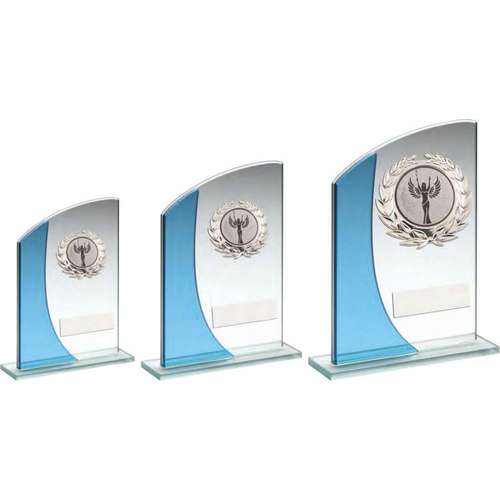 JADE/BLUE RECTANGLE GLASS WITH SILVER WREATH TRIM TROPHY