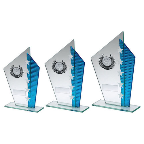 JADE/BLUE/SILV GLASS WITH SILVER/BLACK TRIM TROPHY (1in CEN)