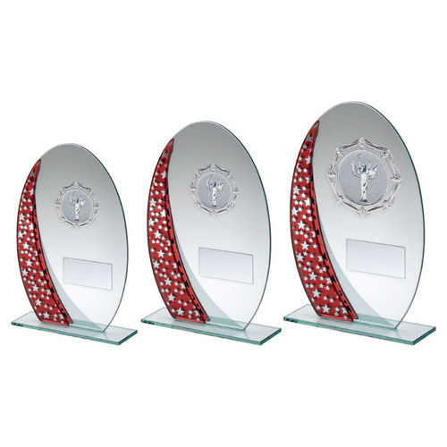 JADE/SILV/RED GLASS OVAL WITH SILVER TRIM TROPHY (2in CEN)