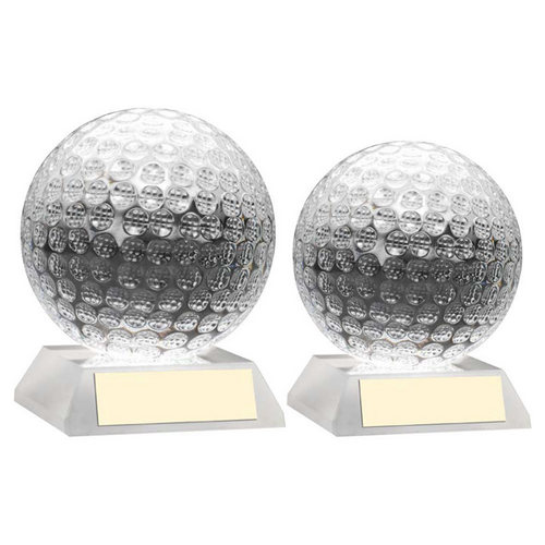 CLEAR GLASS GOLF BALL WITH PLATE 