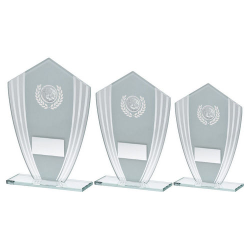 WHITE/SILVER GLASS SHIELD PLAQUE WITH GOLF INSERT & PLATE