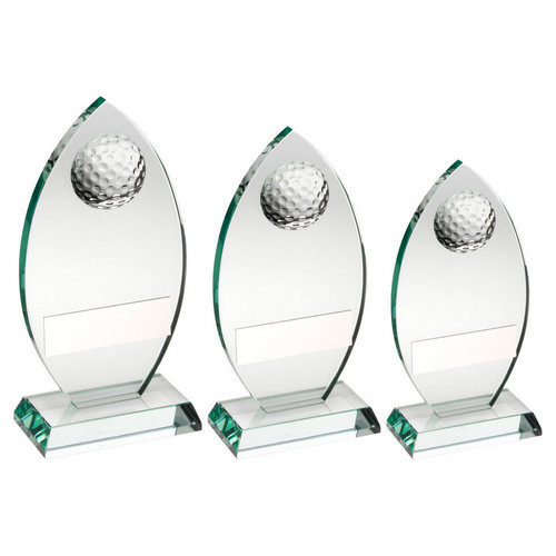 JADE GLASS PLAQUE WITH HALF GOLF BALL WITH PLATE 