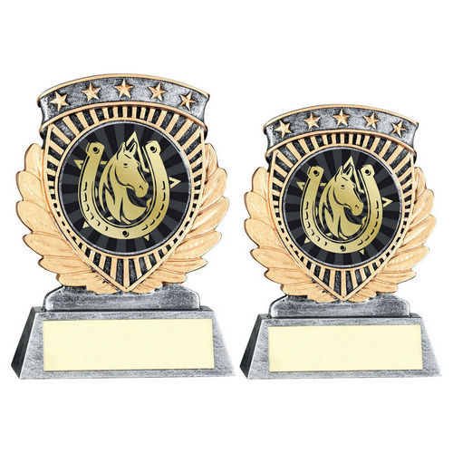 PEW/GOLD 5 STAR HOLDER WITH VINYL HORSE INSERT & PLATE