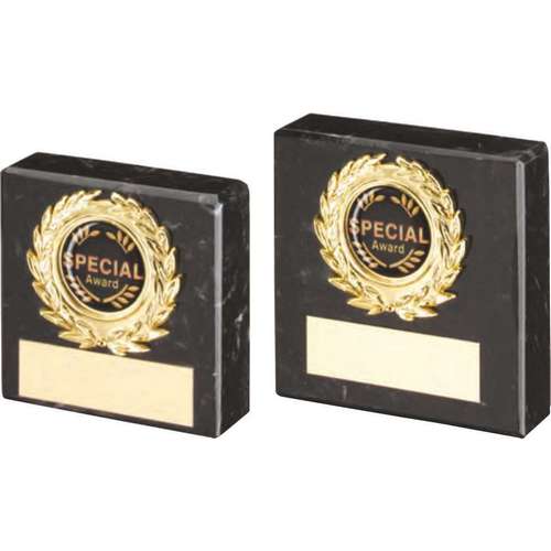BLACK MARBLE AND GOLD TRIM TROPHY