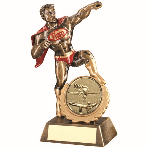 BRZ/GOLD/RED RESIN GENERIC 'HERO' AWARD WITH POOL/SNOOKER INSERT & PLATE 