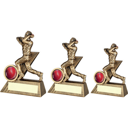 BRZ/GOLD MINI MALE CRICKET BOWLER FIGURE WITH PLATE (1in CENTRE) 