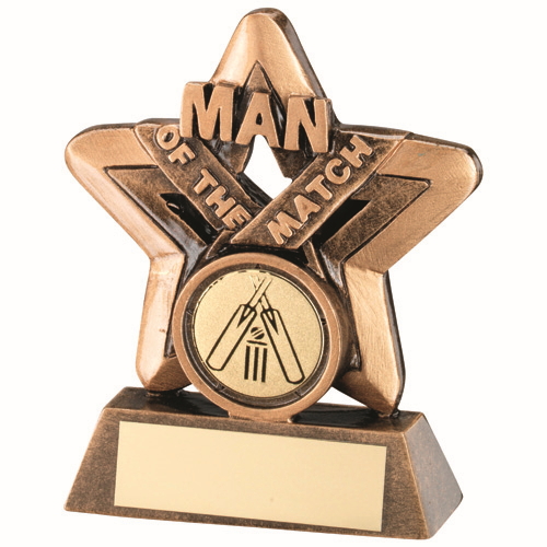 BRZ/GOLD MAN OF THE MATCH MINI STAR WITH CRICKET INSERT TROPHY
