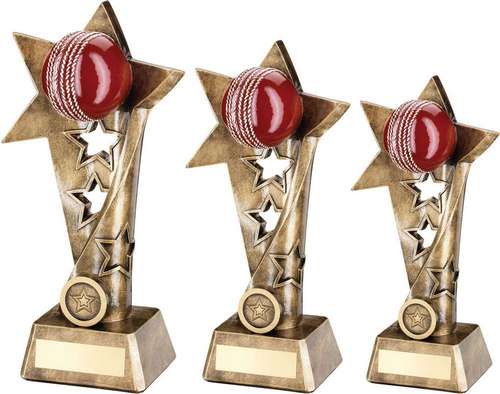 BRZ/GOLD/RED CRICKET TWISTED STAR COLUMN TROPHY
