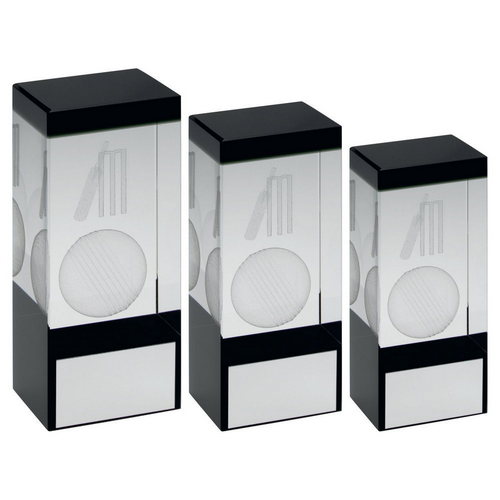CLEAR/BLACK GLASS BLOCK WITH LASERED CRICKET IMAGE TROPHY