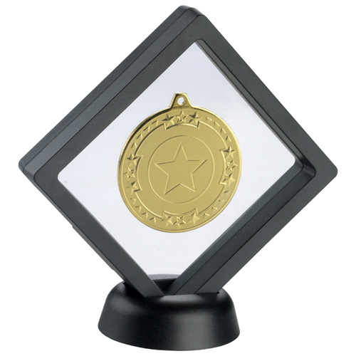 BLACK/CLEAR PLASTIC MEDAL BOX WITH STAND 5in