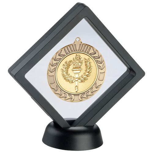 BLACK/CLEAR PLASTIC MEDAL BOX WITH STAND 6in