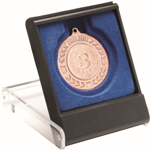 BLACK/CLEAR MEDAL BOX SMALL (40/50MM RECESS BLUE INSERT) 3.5in